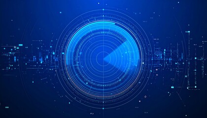 Obraz premium Abstract Blue Digital Radar Displaying Circular Patterns with Data Visualization in Modern Design