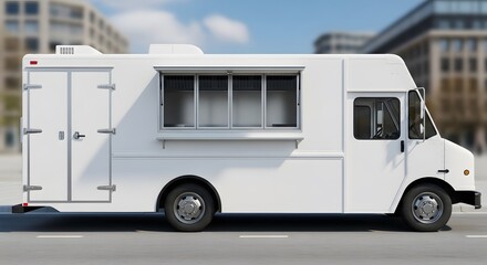 Food truck mockup on a city street, a blank canvas for a mobile catering or small business venture.
