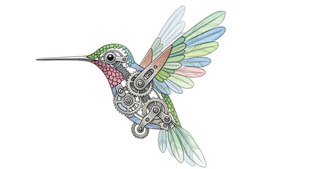 Mechanical Hummingbird A Steampunk-Inspired Illustration of Nature and Engineering in Flight