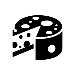 Sliced cheese with holes black vector icon with transparent background 