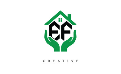 EF Home Care Logo - Green House and Hand Symbol for Real Estate, Eco Housing & Modern Branding