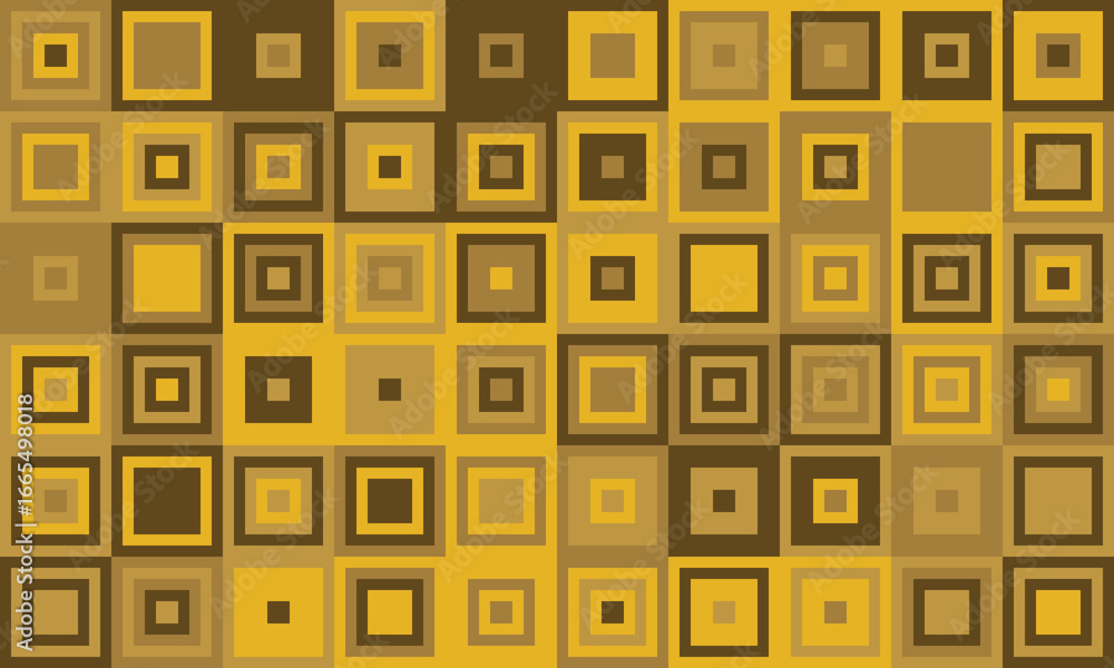 Poster abstract geometric pattern featuring a mosaic of nested squares in warm gold and brown tones.