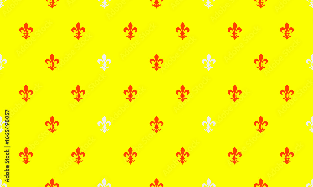Poster vibrant yellow background adorned with a repeating pattern of red and white fleurdelis. ideal for we