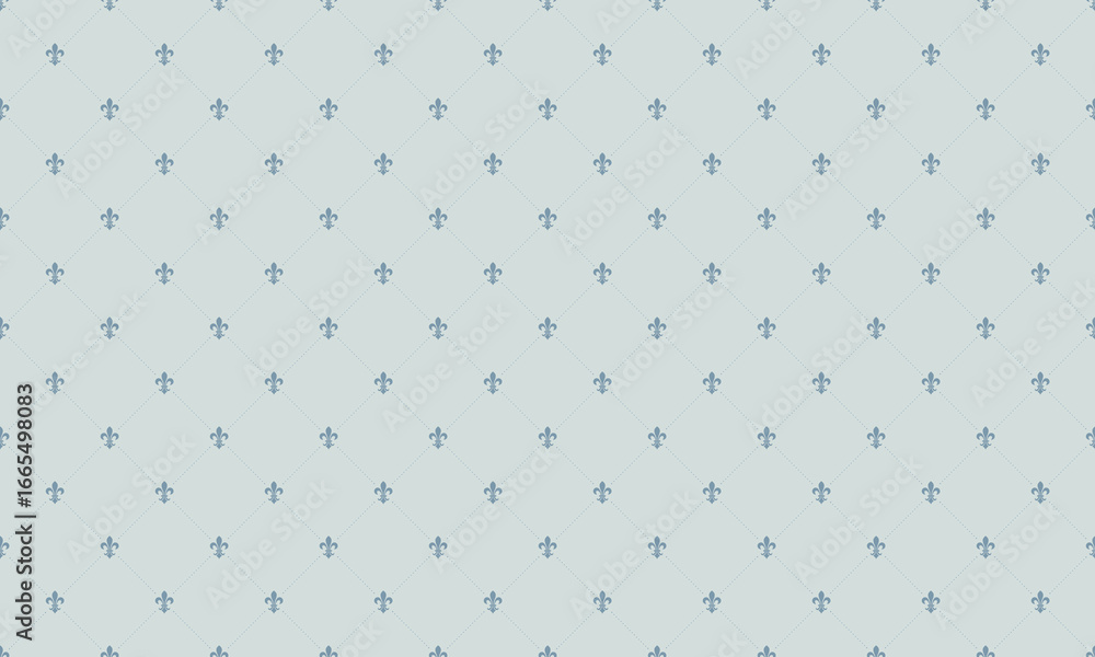 Poster elegant seamless pattern featuring a delicate, repeating fleurdelis motif in muted blue tones. perfe