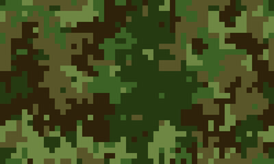 Abstract digital camouflage pattern.  Perfect for backgrounds, textures, or militarythemed designs.  Versatile pixelated style evokes themes of concealment, strategy, and modern warfare.