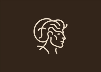 A minimalist line art logo of a mythical faun satyr.