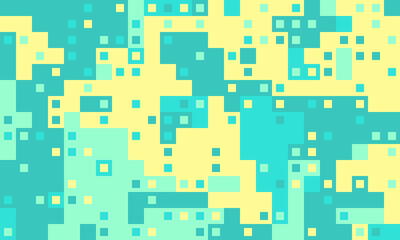 Abstract pixel art background.  Vibrant teal and yellow squares create a dynamic, modern design ideal for tech, gaming, or website backgrounds.