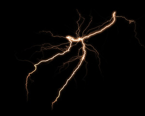 A powerful golden lightning bolt illuminates the deep darkness, showcasing nature's raw electrical...
