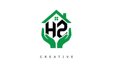 HZ Home Care Logo - Green House and Hand Symbol for Real Estate, Eco Housing & Modern Branding