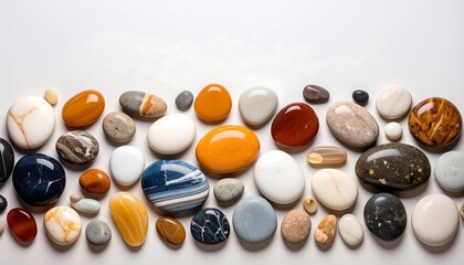 Colorful Polished Stones on White.