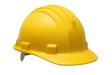 Fototapeta premium Industrial safety helmet in bright yellow, symbolizing workplace protection, resting on transparent surface