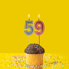 Birthday on a yellow background - Number 59 candle