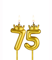 Golden candle with crown number 75 - White background
