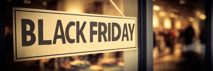 Black Friday Sale Sign Displayed in a Busy Store Inviting Shoppers to Take Advantage of Promotional Offers During the Holiday Shopping Season