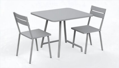 Gray square table with two chairs.  Simple modern design