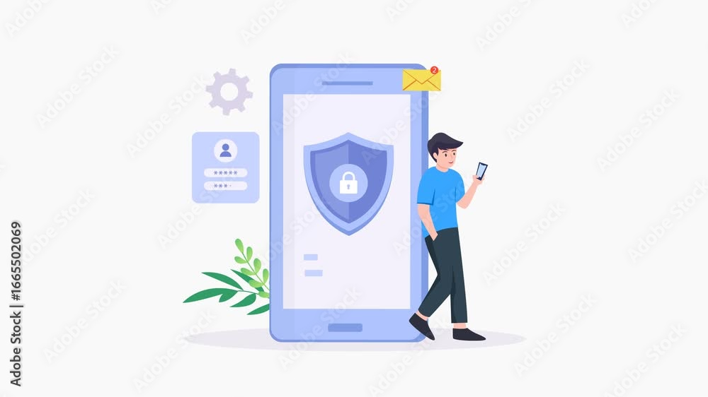 Poster data protection concept. shield on computer data management and protect data. video animation 4k cli