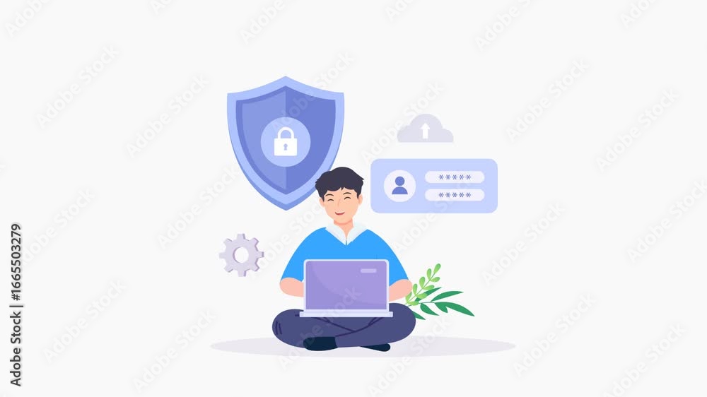 Poster data protection concept. shield on computer data management and protect data. video animation 4k cli
