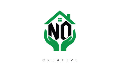 NO Home Care Logo - Green House and Hand Symbol for Real Estate, Eco Housing & Modern Branding
