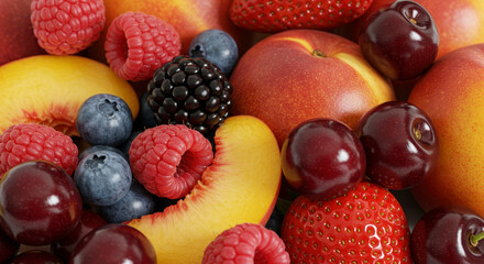 Obraz premium Vibrant Assortment of Fresh Summer Fruits Ready for Healthy Eating