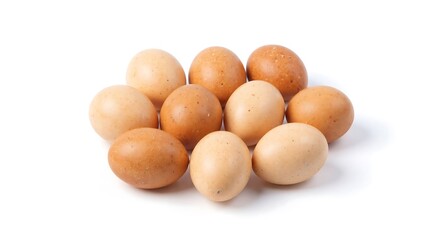 A cluster of brown and cream colored eggs oval speckled
