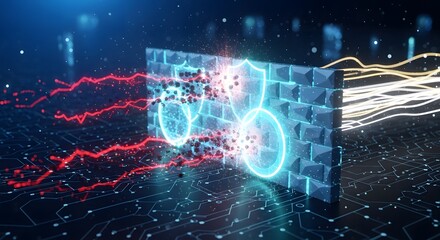 Fototapeta premium Digital firewall blocking incoming cyber threats and data breaches