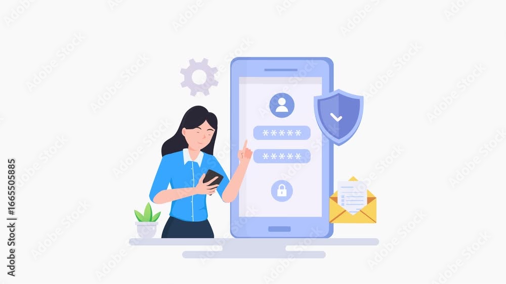 Poster data protection concept. shield on computer data management and protect data. video animation 4k cli