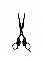 Creative Scissors with Human Faces Symbolizing Hairdressing or Beauty