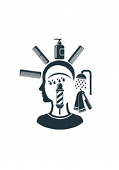 Barber Shop Logo Design Clean & Modern Head Silhouette with Tools