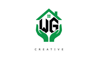 WG Home Care Logo - Green House and Hand Symbol for Real Estate, Eco Housing & Modern Branding