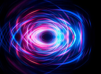 Obraz premium Abstract image of swirling blue and pink light creating a vortex effect against a dark backdrop. It evokes a sense of dynamic energy and a portal-like appearance.
