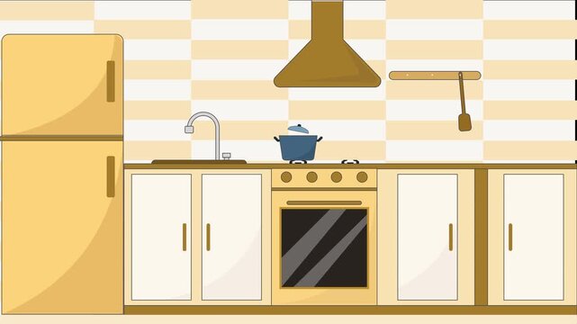 kitchen room interior vector cartoon animation background video . furniture 2d simple for decoration concept animated footage motion graphic illustration design