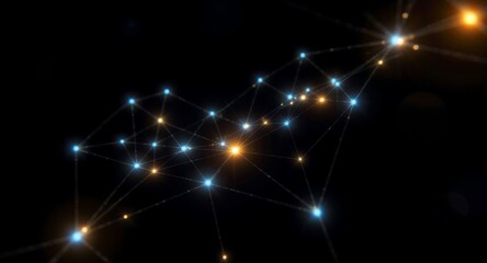 Glowing interconnected points of light forming a digital web network connection