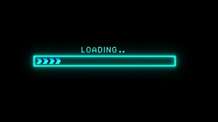 Cyberpunk loading bar with glitch neon, Futuristic uploading progress bar with glitch effect, Retro animation uploading with glitch effect on black background. 4k video. - Powered by Adobe