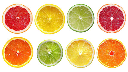 Obraz premium Collection of Citrus Slice Wheels Isolated on Transparent Background