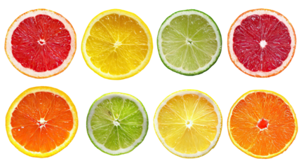 Collection of Citrus Slice Wheels Isolated on Transparent Background
