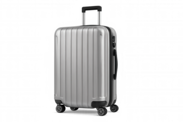 Gray rolling suitcase isolated on a transparent background, embodying the essence of travel, tourism, and adventure for various journeys