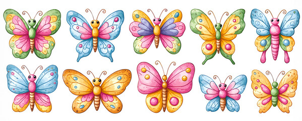 Naklejka premium A row of colorful butterflies with different colors and patterns