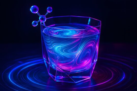 Futuristic holographic cocktail with neon glow - Powered by Adobe