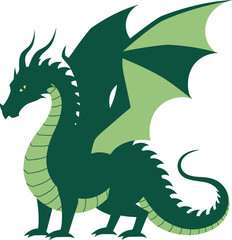 A captivating illustration of a green dragon, rendered in a pixel art style