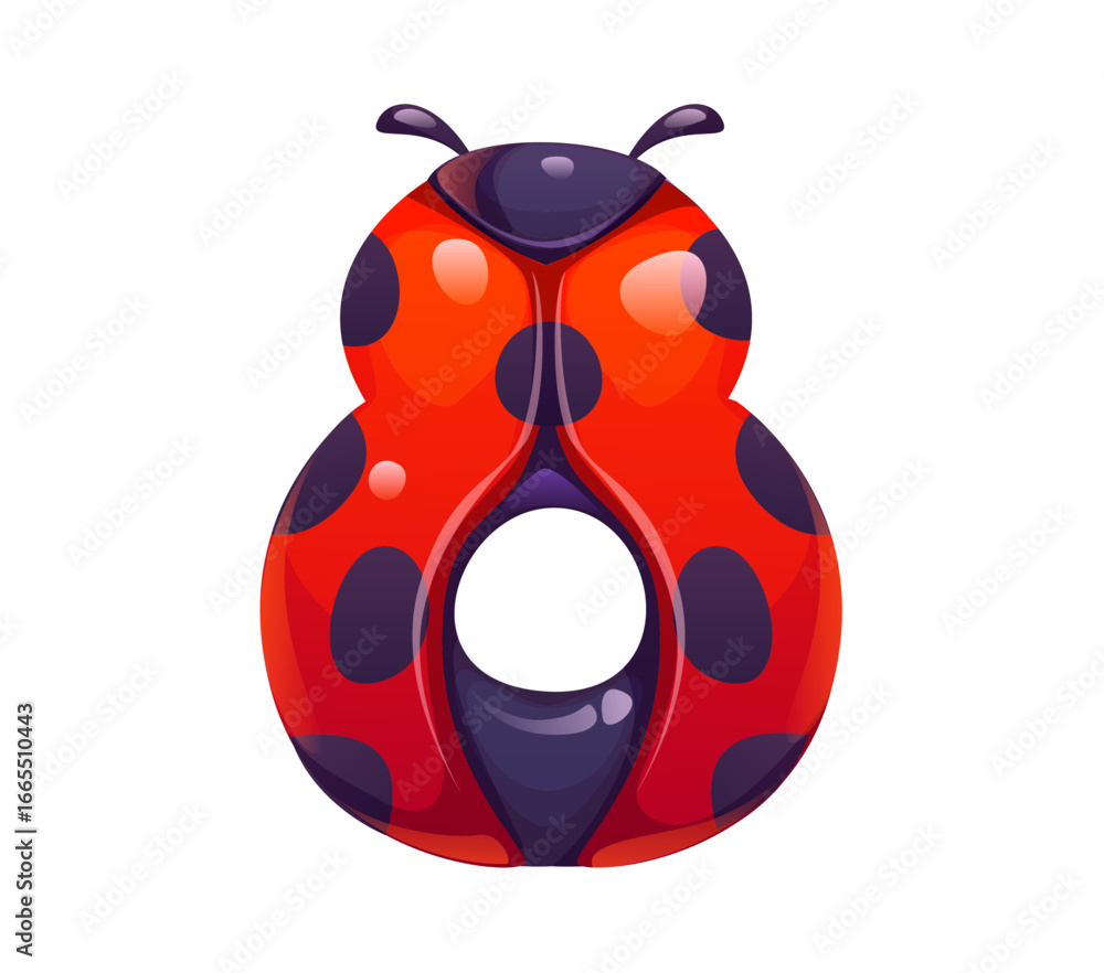 Poster ladybug insect cartoon font digit 8 eight. red ladybird alphabet typeface number, spring lady bug ve