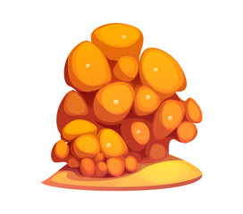 Cartoon underwater seaweed algae and coral reef. isolated vector vibrant orange yellow structure with rounded, smooth tops. Marine environment formation, cluster of tube sponges sits on a sandy base