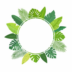 熱帯植物の円形フレームを描いた南国風デザイン