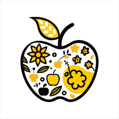 Whimsical apple silhouette illustration with vibrant colors