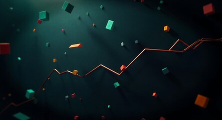 Geometric shapes floating near a rising line graph abstract cubes