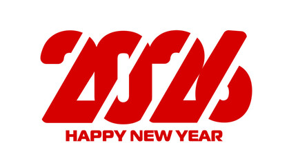 Happy New Year 2026 vector icon with red greeting text and numbers slash font. New Year Eve party invitation, Chinese Lunar festival banner template. Calendar typography with wishes of happy holidays