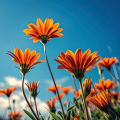 orange flower on blue sky background