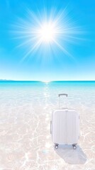White suitcase on a beach