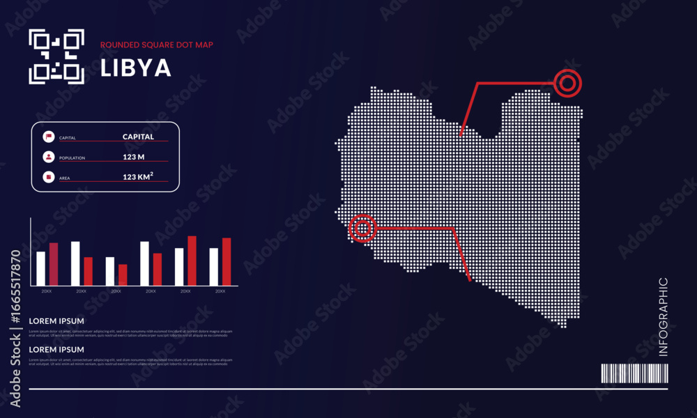 Aufkleber square dot map of libya with presentation layout template