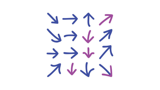 Array of Arrows Contrasting Directions and Dynamic Movements in a Grid Pattern