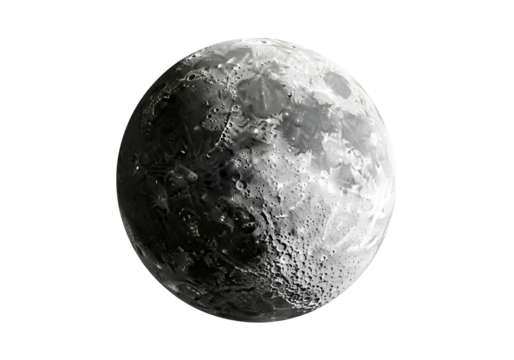 A detailed, grayscale image of the moon, showcasing its textured surface against a stark black backdrop. - Powered by Adobe